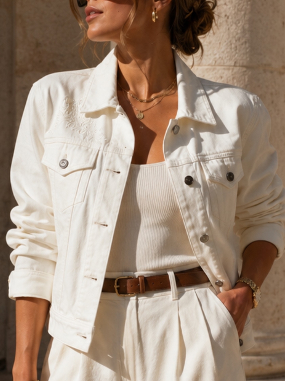 Coldwater Creek White Embroidered Denim Jacket W18